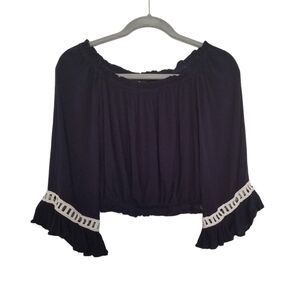 ELA Navy Cropped Off The Shoulder Top